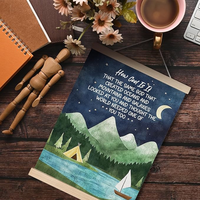 FITIE Christian Wall Art How Cool is It That the Same God Creation Inspirational Quotes Mountain Canvas Wall Decor for Home Bedroom Living Room Office,Inspirational Mountain Night Sky Christian Canvas Wall Art Poster, 12x16 Inches