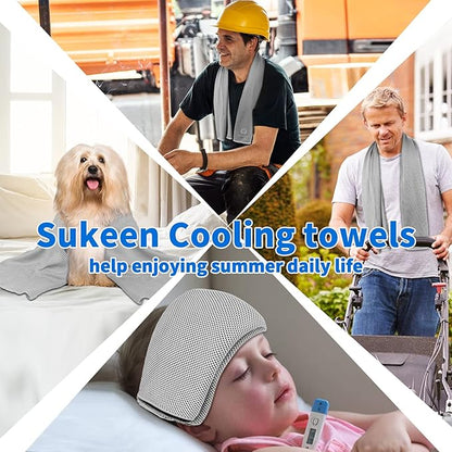 Sukeen [4 Pack] Cooling Towel (40"x12"),Ice Towel,Soft Breathable Chilly Towel,Microfiber Towel for Yoga,Sport,Running,Gym,Workout,Camping,Fitness,Workout & More Activities (Light Grey)