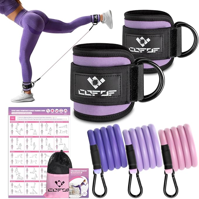 Ankle Resistance Bands With Cuffs for Working Out, Kickbacks, Hip, Leg and Glute Exercise - Training Poster Included - for Women
