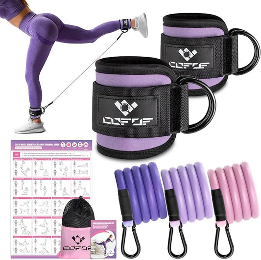 Ankle Resistance Bands With Cuffs for Working Out, Kickbacks, Hip, Leg and Glute Exercise - Training Poster Included - for Women