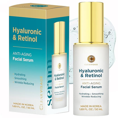 Hyaluronic Acid Serum For Face - Dermatologist Tested Hya & Retinol Ultra Hydrating Serum - Anti-Aging, Radiant Glowing Complexion, Wrinkle Reduction - Clean Beauty Korean Skin Care