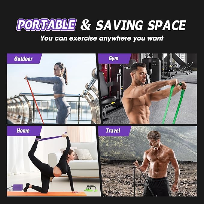 4-Level Resistance Bands Set for Pull Up Assistance, Home Gym - Elastic Silicone Exercise Bands for Physical Therapy, Stretching, Training - Workout Equipment for Women & Men