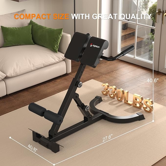 Roman Chair,Foldable Back Extension Machine,Adjustable Ab Back Extension Machine,Core Strength Trainer,Back Exercise Machine for Glute,Ab Workouts,Full All-in-One Body Workout&Home Gym Fitness