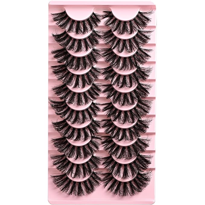 Lashes False Wispy Eyelashes Volume Cat Eye 11-18 mm Long Lash Strips Fake Mink Eyelash Pack Natural Look Fluffy Full Strip Lashes Clear Band Easy Eyelashes for Beginners with Cluster Looking