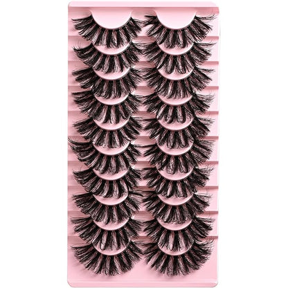 Lashes False Wispy Eyelashes Volume Cat Eye 11-18 mm Long Lash Strips Fake Mink Eyelash Pack Natural Look Fluffy Full Strip Lashes Clear Band Easy Eyelashes for Beginners with Cluster Looking