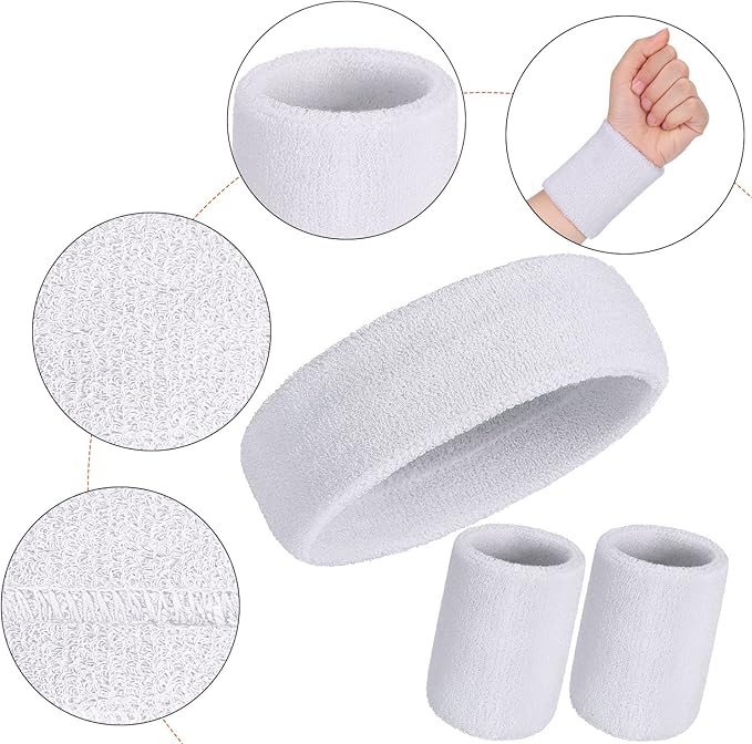 WILLBOND 3 Pcs Sweatbands Set 80s 90s Neon Sports Headband Tennis Striped Sweat Band Sports Competitions Games for Men Women Party Supplies