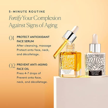 Naked & Thriving Limited Edition Day Set | Protect Antioxidant Day Serum (30 mL) + Prevent Anti-Aging Face Oil (35 mL) with Hyaluronic Acid, Moringa and Rosehip Oil | 65 mL/2.18 fl oz (Set of 2)