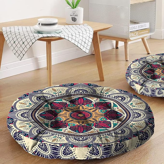 Mandala Meditation Cushion, Boho Meditation Mat, Meditation Pillows for Sitting on Floor, Cushions for Sitting in Home and Outdoor, Round Floor Pillows Cushion Seating for Yoga 22'' X 22''