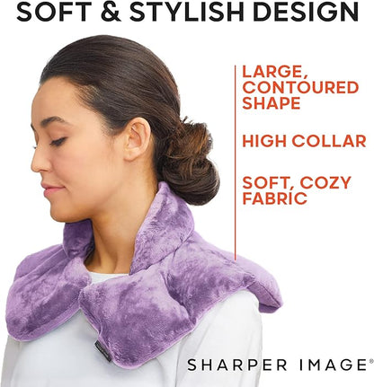 Sharper Image Heated Neck & Shoulder Wrap - Microwavable Warm & Cooling Plush Pad, Scented Aromatherapy (100% Natural Lavender & Herb Spa Blend), Pain Tension Headache Relief Therapy, Gift for Women