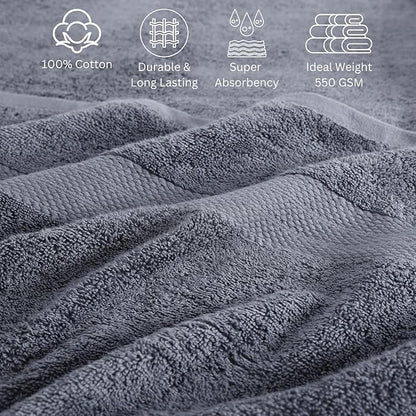 LANE LINEN Cotton Bathroom Towels Set - 24 Pcs - Ringspun, Quick Dry, Very Soft & Absorbent - 2 Bath Sheets, 4 Bath Towel, 6 Hand Towel, 8 Washcloths, 4 Fingertip - Pre Shrunk - Cool Grey