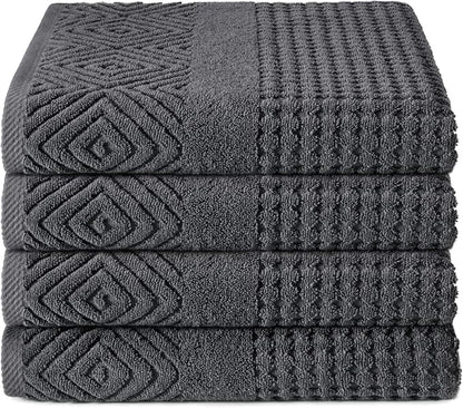 Texere 100% Organic Cotton Diamond Jacquard 700 GSM Luxury Bath Towel Sets - Ultra Soft and Absorbent Hotel and Spa Quality (Diamond, Charcoal, 4 Bath Towels)