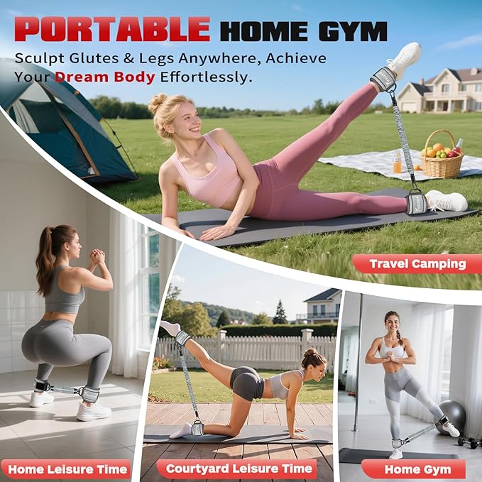 Ankle Resistance Bands with Cuffs, Leg and Glutes Workout Equipment, Resistance Bands with Ankle Straps for Cable Machine Kickbacks, Booty Workouts, Lower Body Exercises - Home Gym Exercise Equipment