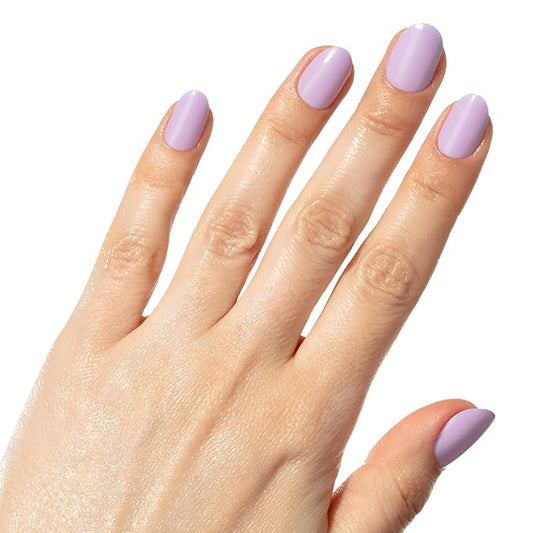 Short Lavender Press On Nails | Hard Candy False Nails with Real Pastel Purple Nail Polish | Includes - Reusable Short Round Nails, Strong Nail Glue and Travel Case