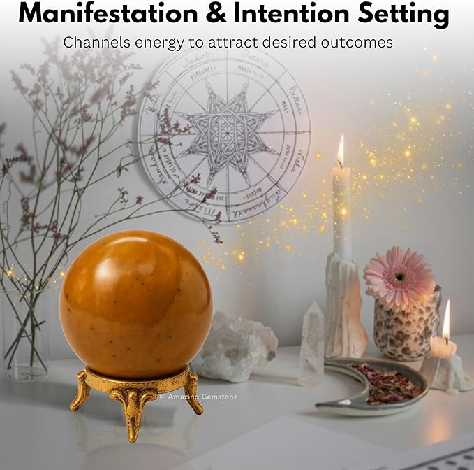 Amazing Gemstone Yellow Jasper Crystal Ball with Stand - 2 Inches Crystal Sphere Meditation Balls for Witchcraft and Decorative Balls
