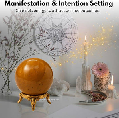 Amazing Gemstone Yellow Jasper Crystal Ball with Stand - 2 Inches Crystal Sphere Meditation Balls for Witchcraft and Decorative Balls
