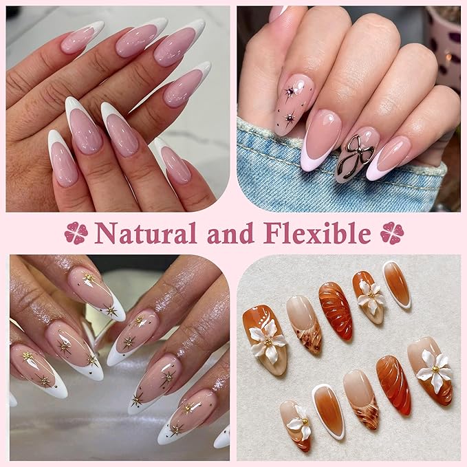 Medium Almond Nail Tips, 504pcs Soft Gel Pre-Filed Acrylic Almond Fake Nails, Half Matte Full Cover Clear Press on Flase Nail Tips for Nail Extension Home DIY 12 Sizes