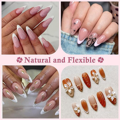 Medium Almond Nail Tips, 504pcs Soft Gel Pre-Filed Acrylic Almond Fake Nails, Half Matte Full Cover Clear Press on Flase Nail Tips for Nail Extension Home DIY 12 Sizes