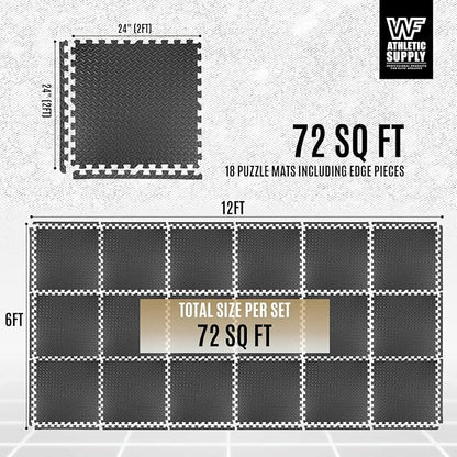 WF Athletic Supply Puzzle Exercise Mat, EVA Foam Interlocking Tiles with Border, 1/2" Thickness Interlocking Soft Foam Puzzle Play Mats for Home Gym, Garage & Kids’ Playroom