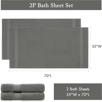 Madison Park Turkish Bath Towel Set 100% Cotton Bath Towel 600GSM Oversized Body Towel 2 Piece, Luxury Soft, Thick Spa Quality, Quick Dry Bathroom Towel, Jumble, 35" x 70", Charcoal
