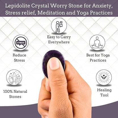 Lepidolite Worry Stones – Crystal Thumb Worry Stone for Anxiety, Stress – Relaxing and Soothing Balance Stones for Meditation, Stress Relief – Healing Stones and Crystals for Men and Women