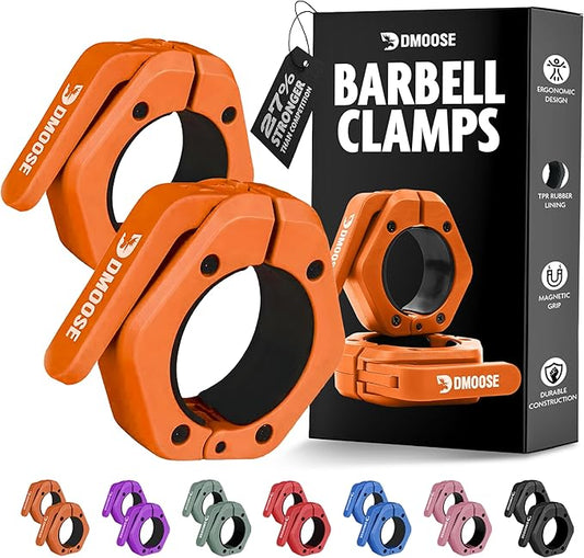 DMoose Fitness Barbell Clips 2 Inch (Pair) - Quick Release Olympic Barbell Clamps & Collars with Anti Slip TRP Grip for Secure Weightlifting and Powerlifting - Weight Clips for Bars at Home or Gym