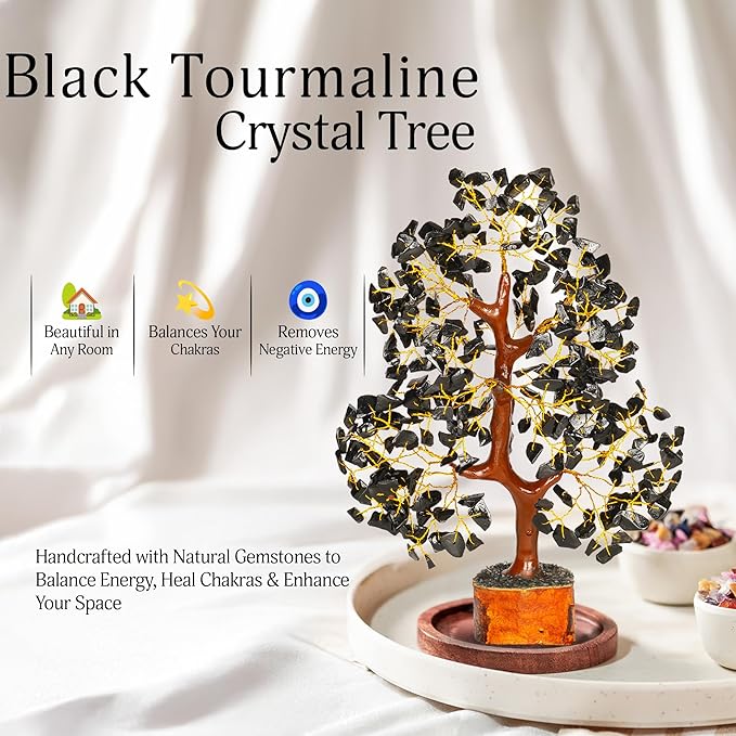 YATSKIA Black Tourmaline Crystal Tree, Gemstone Tree Home Office Decor, Spiritual Decor, Crystal Gifts