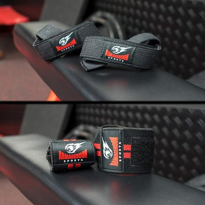 Premium Wrist Weightlifting Straps Pair + Wrist Wraps Pair + Carry Bag, Perfect Weight Lifting Bundle, Heavy Duty Made for Deadlifts, Gym, Powerlifting, Strong Grip Support - For Men and Women