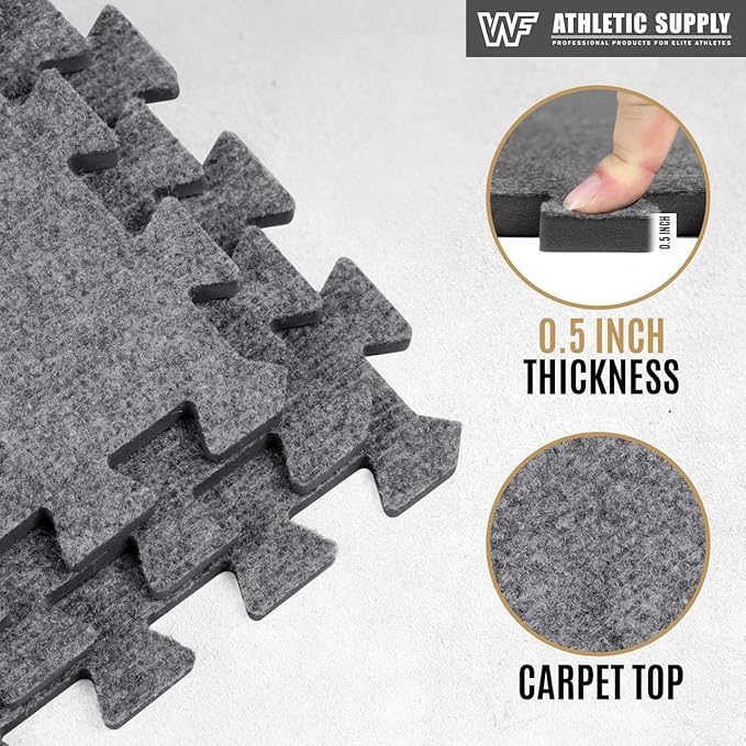 CAPHAUS EVA Foam Floor Tiles with Black Top, 24 Inch x 24 Inch Interlocking Carpet Texture Mats