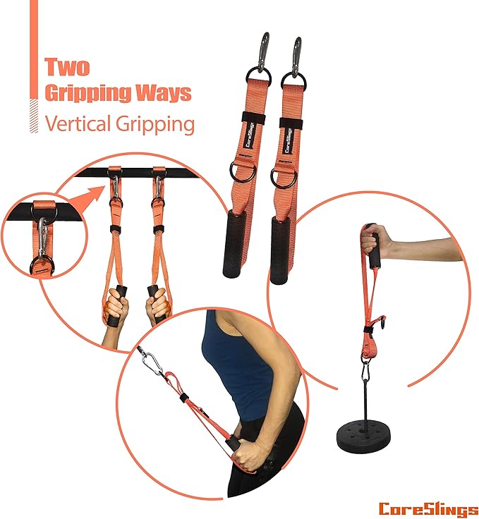 CoreSlings Cable Machine Handles with Finger Straps for gripping Forearm Strength Training, Workout Handles Cable attachments for Gym, Resistance Bands Handles.