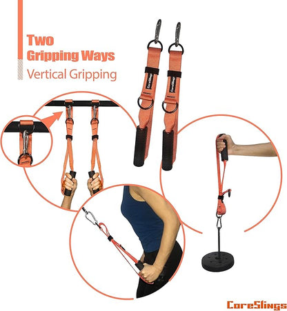 CoreSlings Cable Machine Handles with Finger Straps for gripping Forearm Strength Training, Workout Handles Cable attachments for Gym, Resistance Bands Handles.