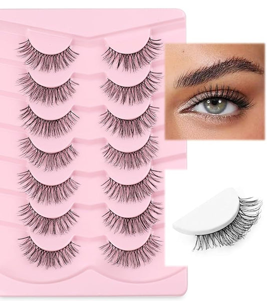 Natural Lashes False Eyelashes Wispy Eye Lashes 13mm Short Eyelashes with Thin Memory Band Volume Wispy Lashes Soft Strip Lashes Pack C Curl Natural Eyelashes Fake Lashes 7 Pair EVENTILL