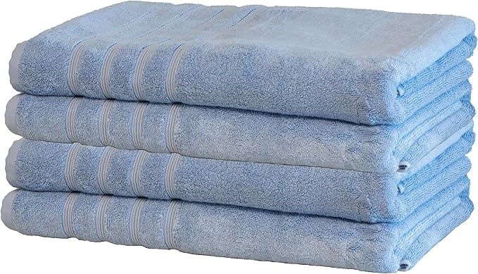 Mosobam Luxury Turkish Towels Set of 4 Bath Sheets 35X70 Allure Blue 700 GSM Bamboo Viscose & Aegean Turkish Combed Cotton