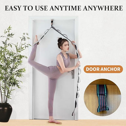 Stretching Strap Yoga Strap, 10 Loops Non-Elastic Stretch Bands Helps Women and Men Improve Flexibility for Home Workout, Physical Therapy, Pilates, Exercise, Dance, Comes with Door Anchor