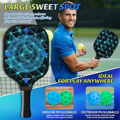 Pickleball Paddles Set of 2, Fiberglass Pickle Ball Rackets, Lightweight Paddle Set Includes 4 Outdoor Indoor Balls, 2 Grip Tapes & Carry Bag, Oversized Sweet Spot for Men, Women, Adult, Teenager