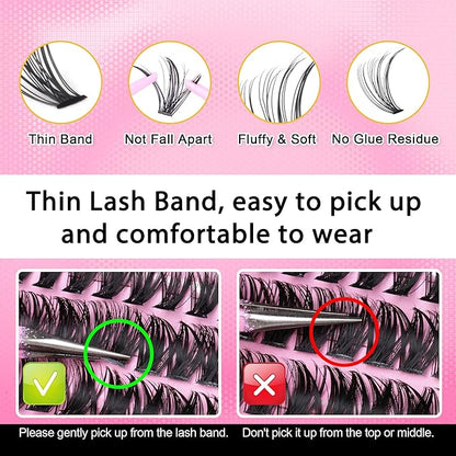 FANXITON Lash Clusters 280 Pcs Wispy Lash Clusters D 8-18 MM Mix Volume Thick Eyelash Clusters 50D Long Individual Eyelash DIY Lash Extensions at Home(50D)