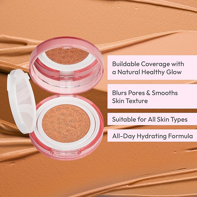 Ruby Kisses Cushion Foundation, Full Coverage Korean Makeup, Lightweight & Long Lasting, All Day Natural Glowy Finish for All Skin Types with Hyaluronic Acid & Bakuchiol (Ivory, 0.52 Ounce)