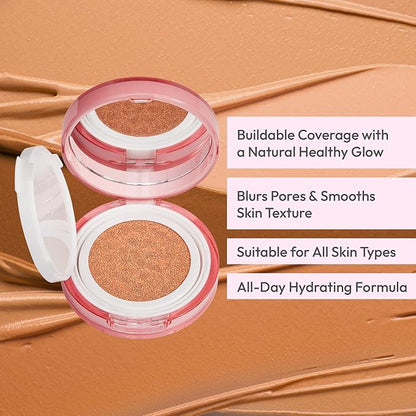 Ruby Kisses Cushion Foundation, Full Coverage Korean Makeup, Lightweight & Long Lasting, All Day Natural Glowy Finish for All Skin Types with Hyaluronic Acid & Bakuchiol (Ivory, 0.52 Ounce)