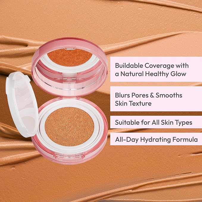 Ruby Kisses Cushion Foundation, Full Coverage Korean Makeup, Lightweight & Long Lasting, All Day Natural Glowy Finish for All Skin Types with Hyaluronic Acid & Bakuchiol (Classic Ivory, 0.52 Ounce)