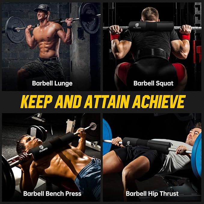 Barbell Pad Set for Squat Hip Thrusts, Upgraded Workout Foam Weight Lifting Bar Cushion Shoulder Neck Support with Anti-Slip Grain, Fits Standard Olympic Bars & Smith Machine