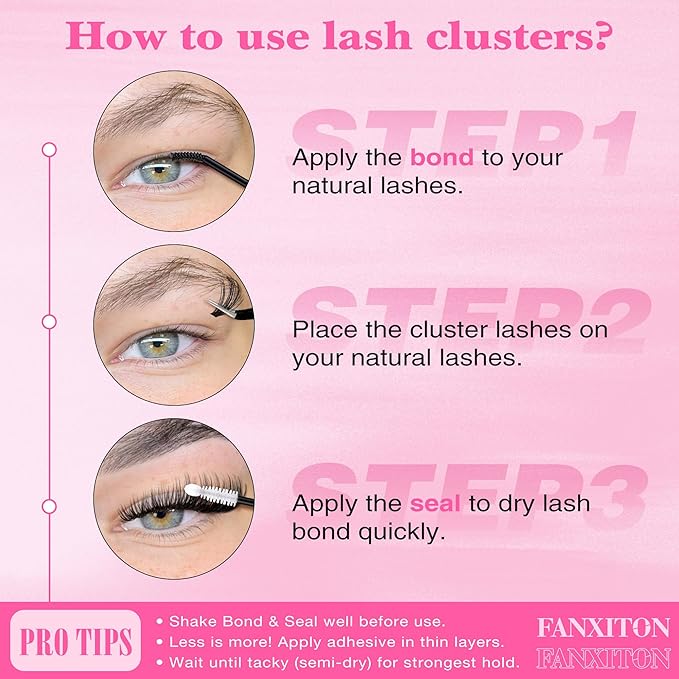 Wispy Natural Eyelash Clusters Kit 8-16mm D Lash Clusters DIY Lash Extension Kit Thin Lash Band with Bond and Seal, Tweezers Lash Clusters Kit