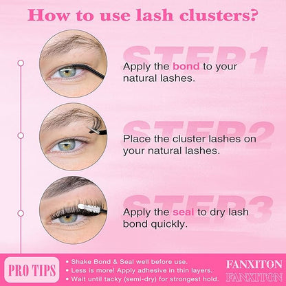 Wispy Natural Eyelash Clusters Kit 8-16mm D Lash Clusters DIY Lash Extension Kit Thin Lash Band with Bond and Seal, Tweezers Lash Clusters Kit