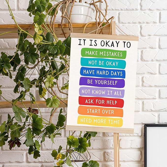 DNEULYR It's Okay Not to Be Okay Mental Health Poster Hanger Frame, Wall Decor, Wall Art Banner for Classroom School Counselor Office Therapy Office, 12.5x17 Inch