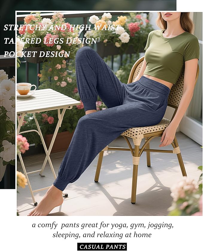 2 Pack Women's Yoga Joggers, Cozy Sweatpants with Pockets Casual Loose Comfy High Waisted Lounge Pants