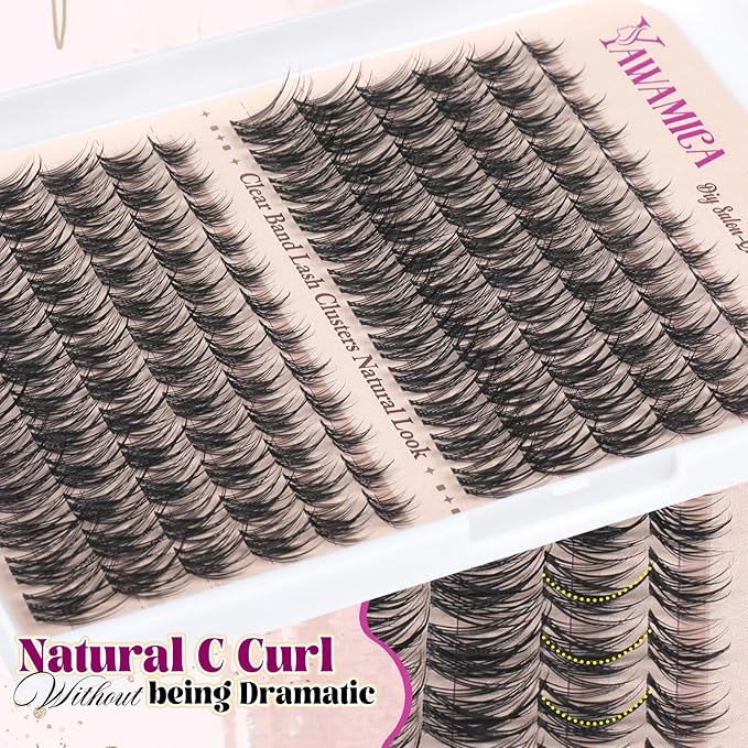 Yawamica Lash Clusters Wispy Eyelash Clusters Clear Band Cluster Eyelash Extensions 10-16mm Length Individual Lashes C Curly Natural Cluster Lashes DIY Lash by Self