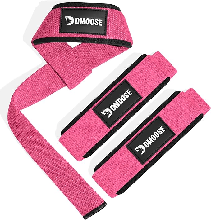 DMoose Fitness Lifting Straps 24" (Pair) - 5mm Padded Durable Wrist Straps for Weightlifting & Powerlifting - Cotton Lifting Strap with Silicone Grip for Men & Women - Deadlift Strap for Gym Workout