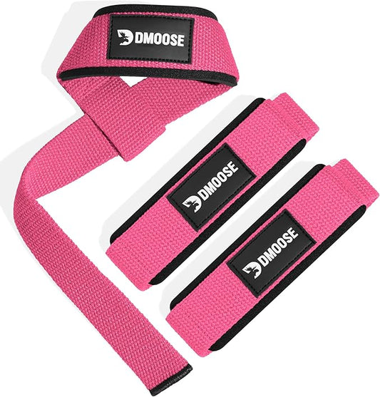 DMoose Fitness Lifting Straps 24" (Pair) - 5mm Padded Durable Wrist Straps for Weightlifting & Powerlifting - Cotton Lifting Strap with Silicone Grip for Men & Women - Deadlift Strap for Gym Workout