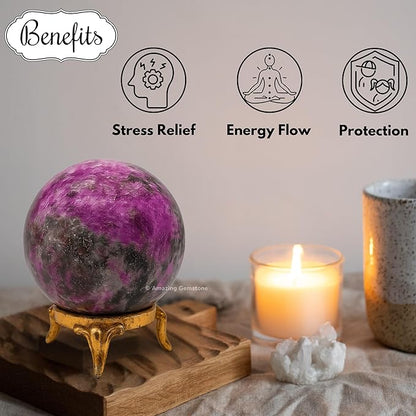 Amazing Gemstone Cobalt Calcite Crystal Ball with Stand - 2 Inches Crystal Sphere Meditation Balls for Witchcraft and Decorative Balls