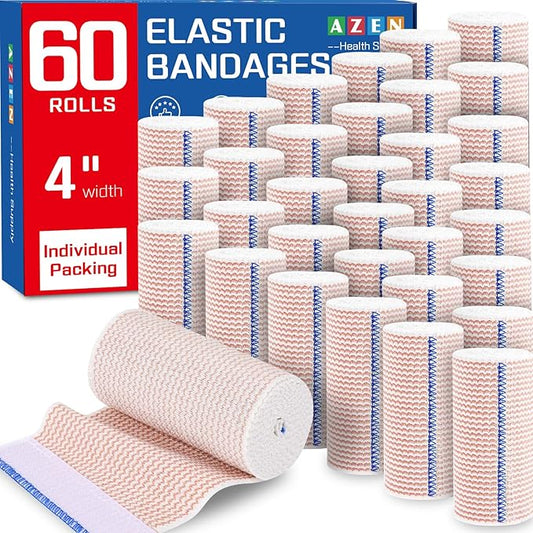 AZEN Premium 40 Pack Elastic Bandage Wrap 4 Inch, Compression Wrap Bandage for Legs, Lymphedema Wraps for Legs, Ankle, Knee, Tummy, Body, Latex-Free
