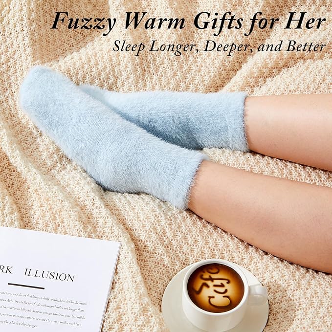 Geyoga 6 Pairs Fuzzy Socks for Women Cozy Fluffy Slipper Socks Mink Velvet Soft Winter Warm Sleeping Christmas Gifts