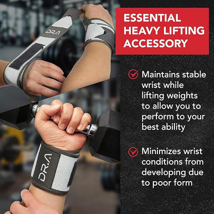 Dr. Arthritis Weight Lifting Wrist Wraps with Thumb Loop, Heavy-Duty Gym Wraps & Hand Strap to Help Joints During Hybrid Training, Non-Slip Wrist Straps for Weightlifting Men & Women Use (Grey-White)